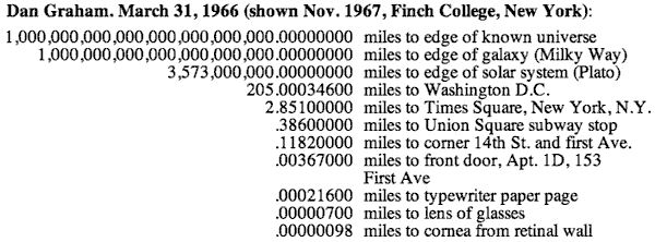 Dan Graham, miles to edge of known universe